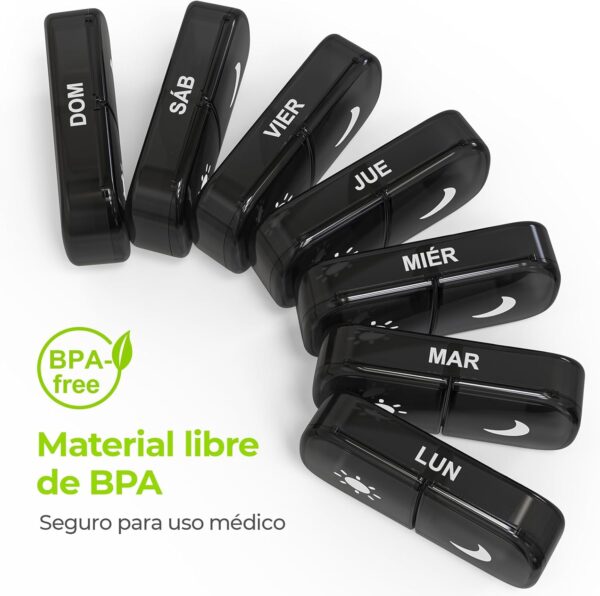 AUVON Pastillero Semanal 2 Tomas Español, Pastillero Diario Grande 7 Dias, Dosificador de Comprimidos con 14 Compartimentos, caja de Organizador para el bolsillo de la mano o del pantalón - Image 5