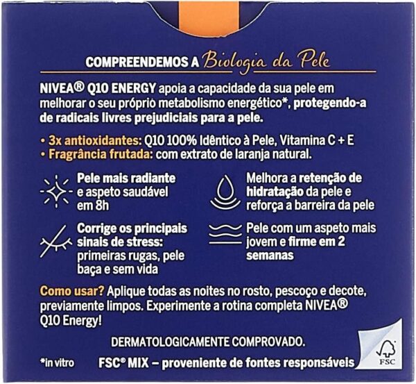 NIVEA Q10 Energy Crema de Noche Antiarrugas + Energizante (50 ml), crema antiarrugas para una piel radiante y de aspecto saludable en 8 h, crema reafirmante con antioxidantes - Image 2