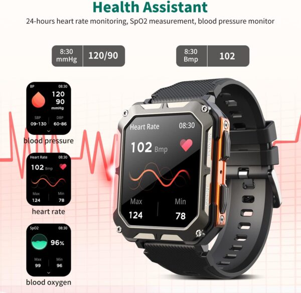 MIGOUFIT Smartwatch Hombre Militar con Llamadas Bluetooth 5.0, Actividad Fitness Reloj Inteligente Hombre con Podómetro Reloj de Impermeable,con 123 Deportes Modos de de Compatible para Android iOS - Image 6
