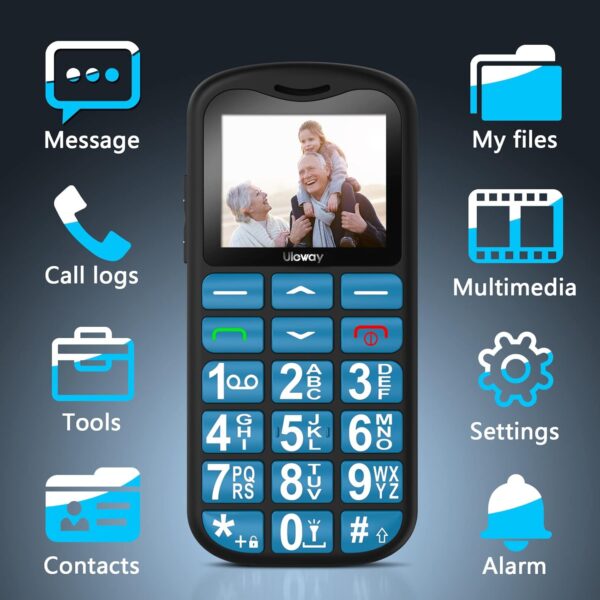 uleway Teléfono Móvil para Personas Mayores, Senior Móviles de Teclas Grandes, SOS Botón, Doble SIM, Llamada Rápida, Sonido Fuerte de Radio, Base de Carga, Fácil de Usar para Ancianos (Azul+) - Image 3