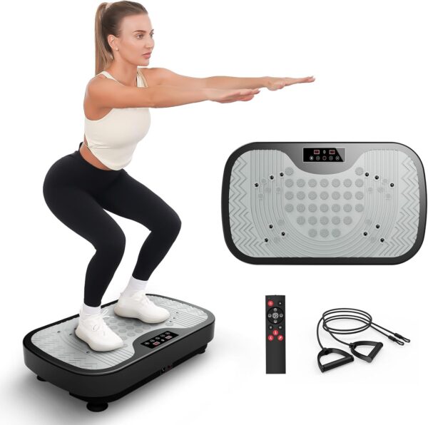 JOROTO JV30 Placa Vibratoria 4D | Entrenamiento para Todo el Cuerpo en casa | 5 Modos de vibración | 99 Niveles de vibración | con Control Remoto de Bandas de Resistencia | Capacidad de Carga 150kg