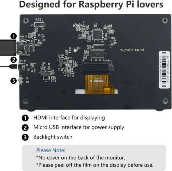 HAMTYSAN 7 Pulgadas Pantalla Monitor Portátil Externa 800x480 IPS Pequeño HDMI para Raspberry Pi 400/4/3/2/Zero/B/B+ Jetson Nano Win11/10/8/7 (No táctil) - Image 5