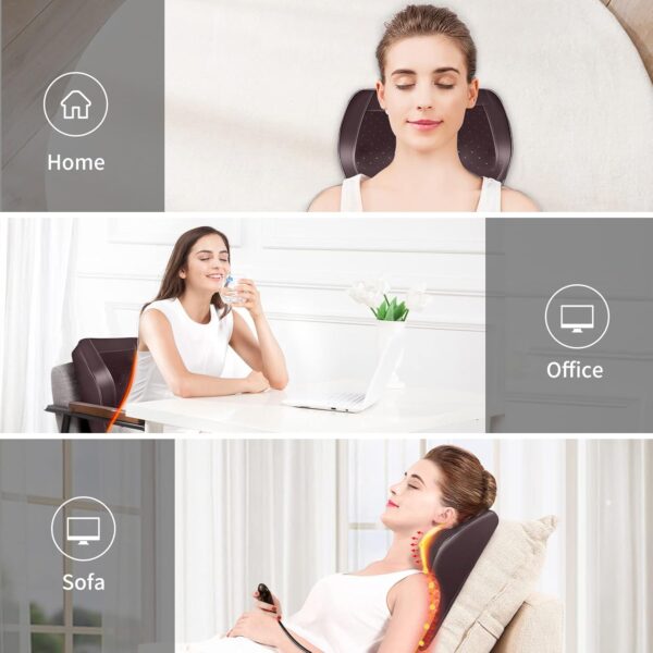 OMASSA Masajeador de espalda con calor, 3D masajeador electrico para aliviar el dolor, Masajeador de cuello, espalda, hombros y piernas para casa y la oficina, regalos para padres, amigos, Marrón - Image 9