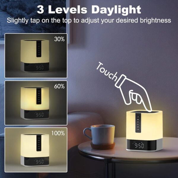 Lámpara de noche con reloj despertador, altavoz Bluetooth, luz nocturna, lámpara táctil para niños con máquina de sonido, luz LED regulable que cambia de color para dormitorio, regalos para - Image 5