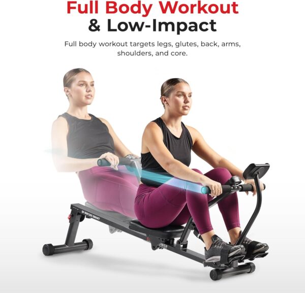 Sunny Health & Fitness Máquina de Remo Inteligente, Remo Ajustable Compacto con 12 Niveles de Resistencia de Entrenamiento Corporal Completo - SF-RW1205SMART - Image 2