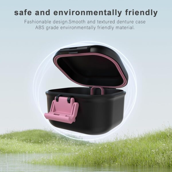 BVN Caja de prótesis a prueba de fugas, caja de dentaduras con colador, caja portátil para prótesis dentales, para todas las edades, dentaduras y aparatos ortopédicos (negro + rosa). - Image 6