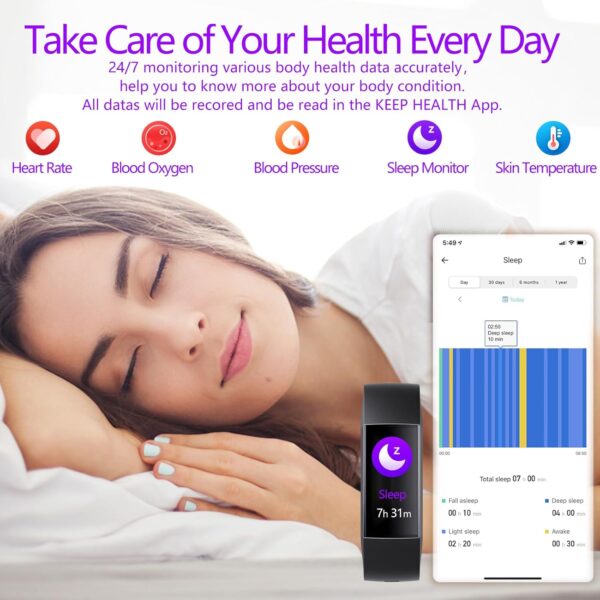 Pulsera Actividad Pantalla AMOLED de 1.1" Reloj Inteligente Mujer Hombre Smart Band Sueño, SpO2, Monitor de Frecuencia Cardíaca smartwatch Compatible con Android e iOS (C80 Negro) - Image 4