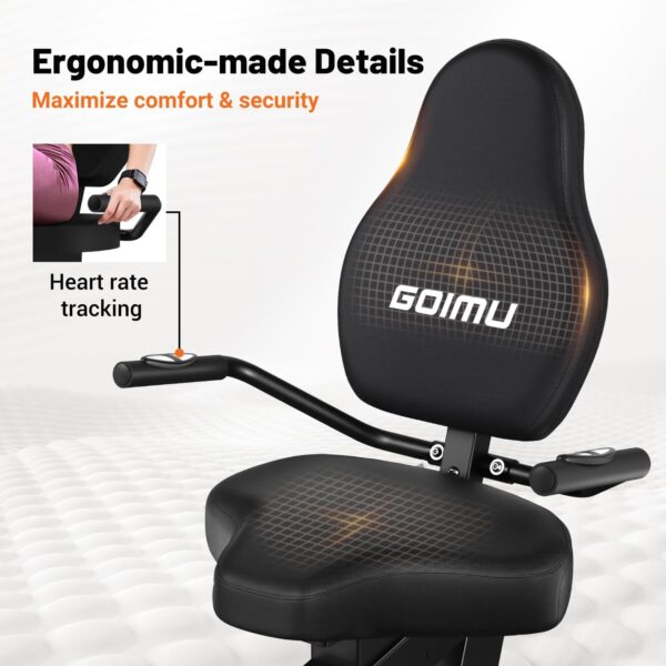 Goimu Bicicleta estática reclinada, bicicleta de resistencia magnética con asiento ajustable, bicicleta de ciclismo para interiores, bicicleta de fitness estacionaria para adultos mayores, resistencia - Image 6