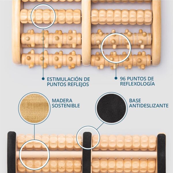 TheraFlow Masajeador Dual de Pies - Acupuntura Shiatsu Original - Madera - Talle XL con Rodillo de Acupresión para y Alivio de Fascitis Plantar - Con Gráfico de Reflexología Podal y Manual de Uso - XL - Image 5
