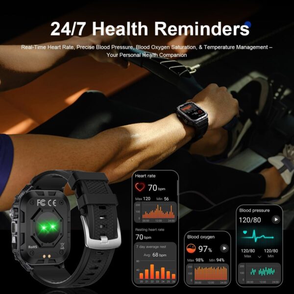 Reloj inteligente militar para hombre con linterna LED 3ATM, resistente al agua, pantalla grande de 1.97 pulgadas, reloj inteligente táctico resistente con llamada deportiva, rastreador de fitness con - Image 4