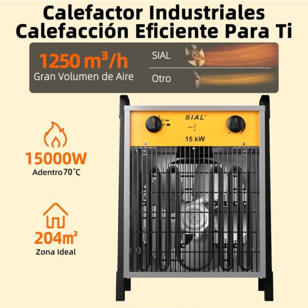 SIAL Calefactor 15000 W - Radiador Electrico - Calentador Industrial - 3 Niveles de Calor - Termostato & Protección Contra Sobrecarga - Ventilador de Calefacción Para Uso Interior y Exterior - Image 2