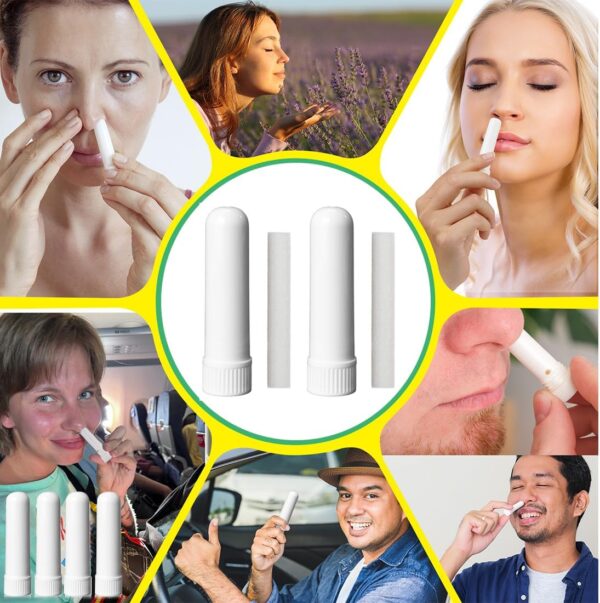 FEQDWOX 20 Piezas Inhaladores Nasales, Buena Higroscopicidad, Rellenables para Aromaterapia, Tubos de Aceite Esencial, Varillas Vacías Aromáticas con 20 Mechas de Algodón - Image 6