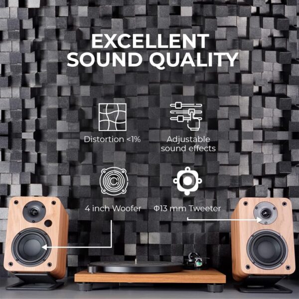 VULKKANO A4 Altavoces Autoamplificados con Woofer de 4", Bluetooth 5.0, Optica, RCA, Coaxial, USB, Monitores de Estudio con Diseño Elegante, Color Marron - Image 5