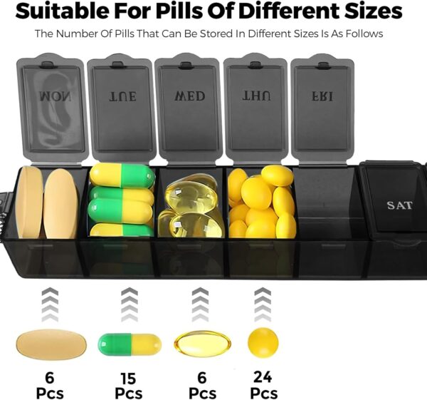 Pastillero Semanal De 7 Días, Pastilleros De Medicamentos De 7 Días 7 Compartimentos, Fácil De Abrir/para Bolsillo O Bolsillo De Pantalón, Para Vitaminas, Suplementos Y Medicamentos - Image 3