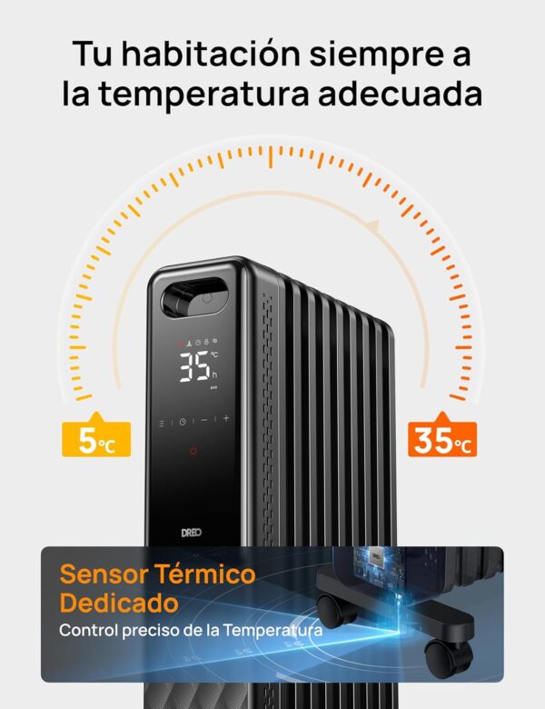 Dreo Radiador de Aceite 2000W, Calentador de Aceite Eléctrico Portátil 9 Elementos Con Mando a Distancia, Temporizador 24h, 3 Ajustes de Calor, 4 Modos, protección contra sobrecalentamiento - Image 6