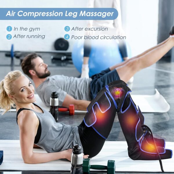 RINRI Masajeador de piernas de calor de rodilla, masajeador de compresión de aire de piernas, masajeador de pie de rodilla del muslo de la ternera, 6 modos, 3 intensidades, 3 niveles de temperatura - Image 9