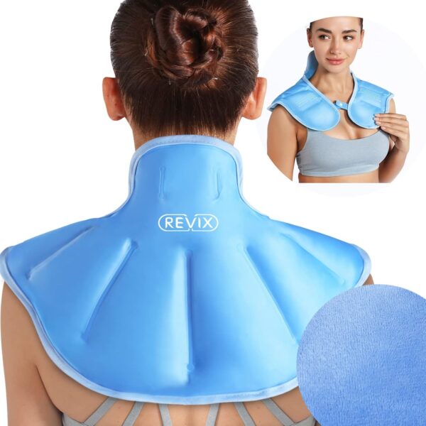 REVIX Bolsas de hielo para aliviar el dolor en el cuello y los hombros, envueltas en bolsas de hielo para el cuello de gel reutilizables y forradas de peluche suaves