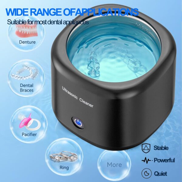 Limpiador Ultrasonidos Dental Limpieza, 43000Hz Limpiador de Dientes Máquina limpiadora ultrasónica Para Dentaduras Postizas, Alineadores, Retenedores, Cabezas de Cepillos de Dientes (Black) - Image 5