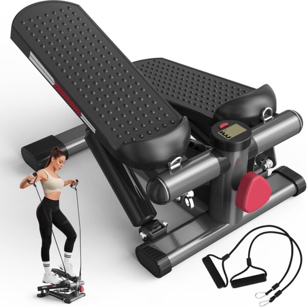 JASPORT ST1 Mini Stepper para el hogar 2 en 1 con Power Ropes, pantalla LCD, resistencia ajustable, entrenamiento de piernas y brazos, silencioso y compacto, carga máxima de 100 kg
