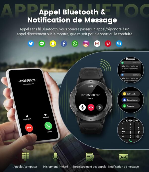 LIGE Reloj inteligente militar para hombre con función de teléfono, reloj de fitness 100+ modos deportivos, IP68 resistente al agua/frecuencia cardíaca/monitor de sueño, reloj inteligente para hombre, - Image 2