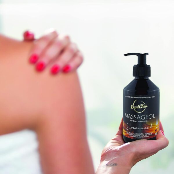 DaniChou® Massage Calentamiento, 250ml con aceite de soja y aceite de almendras, cosmética 100% natural vegano, aceite de masaje con alcanfor para una sensación de calor directo y relajante en la piel - Image 6