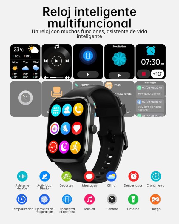 TUYOMA Reloj Inteligente Hombre Mujer, 1,91" Pantalla LCD Smartwatch Hombre Llamadas Bluetooth y Reloj Inteligente Whatsapp Alertas Información, Oxímetro, Pulsómetro,Reloj Deportivo para Android iOS - Image 6