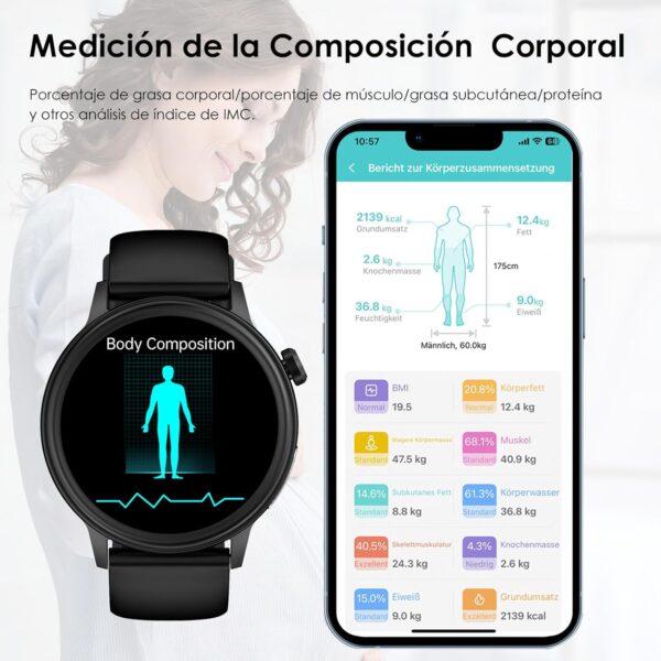 YYKY 2024 Nuevo Reloj Inteligente con 𝐆𝐥𝐮𝐜𝐞𝐦𝐢𝐚/ECG/Ácido Úrico/Lípidos, 1.39" Smartwatch con Detección de BMI/Fatiga/Emociones/Presión Arterial/Temperatura Corporal/Sueño para Android iOS - Image 4