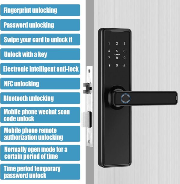 Cerradura inteligente para puerta delantera, cerradura digital electrónica con teclado, control de aplicación, WiFi y Bluetooth, cerradura inteligente con asa para dormitorio, hogar, hotel - Image 2