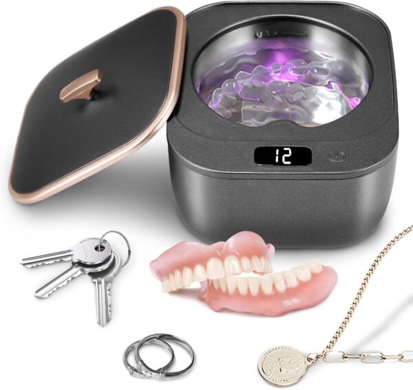 Limpiador ultrasónico de 48 Khz, dispositivo de limpieza dental ultrasónica de 250 ml, dispositivo de limpieza ultrasónica UV para prótesis dentales, alineadores, dispositivos de retención, joyas
