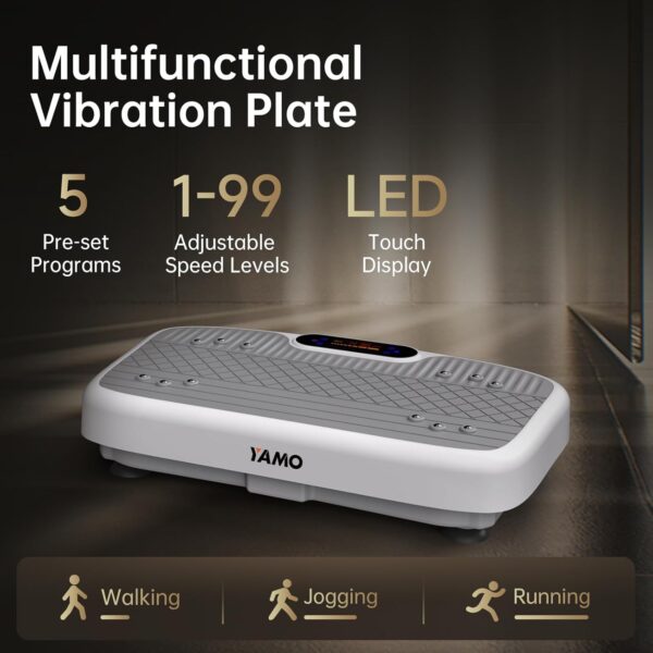 YAMO Plataforma Vibratoria | 5 Programas + 99 Niveles de Vibración | Plataforma Vibración Muscular para Hacer Ejercicio en Casa con Mando a Distancia y Bandas Elásticas - Image 3