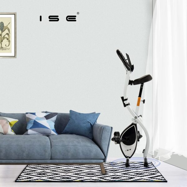 ISE Bicicleta estática plegable Cardio Training Fitness 8 niveles de resistencia magnética pantalla LCD Entrenamiento con sensor de frecuencia cardiaca, SY-810L - Image 9