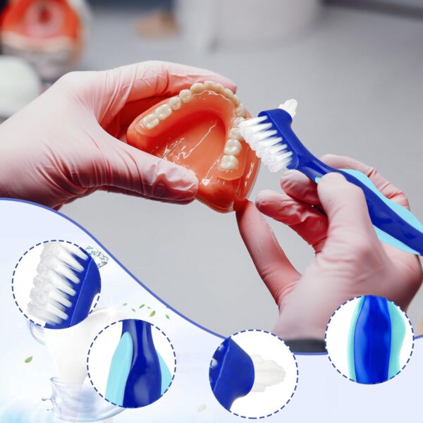 WLLHYF 3 cepillos de dentadura dura de, cepillo de limpieza de prótesis dental, cepillo portátil de doble cara, cerdas multicapa para el cuidado de la dentadura - Image 3