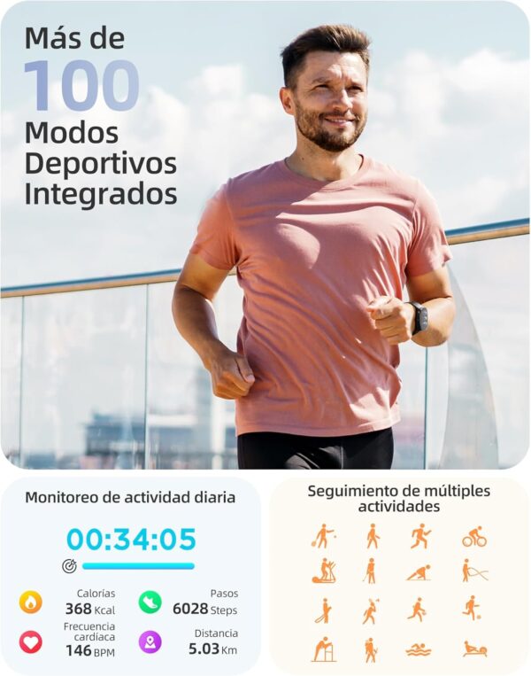 Parsonver Reloj Inteligente Hombre Mujer con Llamadas, 1,83" HD Pantalla Smartwatch Mujer con 100+ Deportes, Índice IMC, Frecuencia Cardíaca, Sueño, Calorías, SpO2, Reloj para Android iPhone, Negro - Image 3