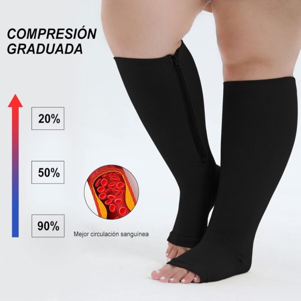 PUTUO Medias de Compresion Talla Grande: Calcetines de Compresión con Cremallera Punta Abierta para Hombre y Mujer 1par - Image 3