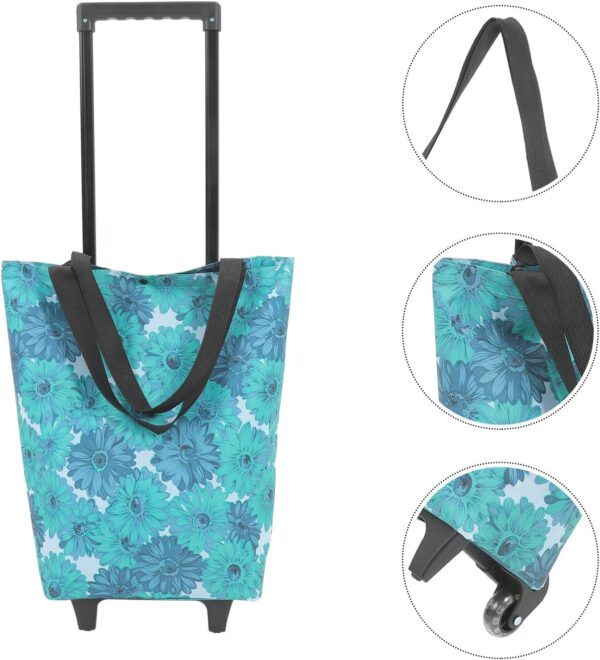 OUNONA Bolsa De Compras con Ruedas Bolsas Plegables con Carrito De Compras Bolsa De Viaje con Flores para Viajar A 21Kg - Image 3
