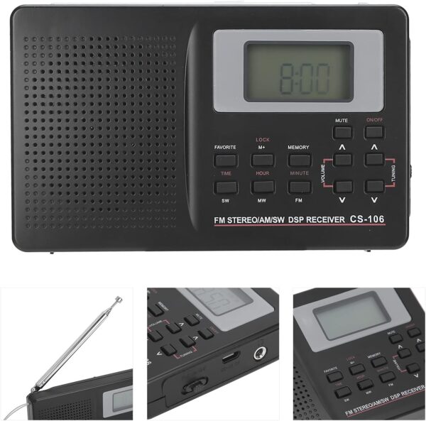 Goshyda CS‑106 Radio Portátil, Radio de Banda Completa Mini FM/Am/SW/MW/LW/Receptor de TV, Operado por 2 Pilas AA, con Auricular de Reloj Digital, para Personas Mayores Y Hogar - Image 6