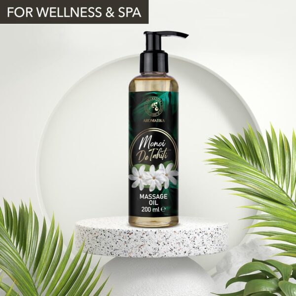 Aceite de Masaje Monoi de Tahiti 200ml - Aceite Corporal Relajante con Extracto de Gardenia Tahitensis - Semilla de Uva - Jojoba - Almendra - Melocotón y de Coco - Image 4