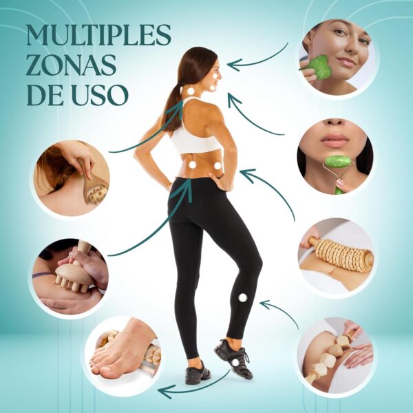 LUSARIS - Kit Maderoterapia Corporal Completo 7 Piezas - Masajeadores Faciales y de Pies Incluidos - Kit Masajes Relajantes - Maderoterapia Abdomen - Maderoterapia Corporal Celulitis - Kit Relajacion - Image 5