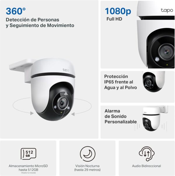 TP-Link Tapo C500 - Cámara Vigilancia Wi-FI Exterior 360º , Resolución 1080p, Detección Movimiento, Visión Nocturna hasta 30m, Audio Bi-direccional, Sirena, Compatible Alexa y Google - Image 2