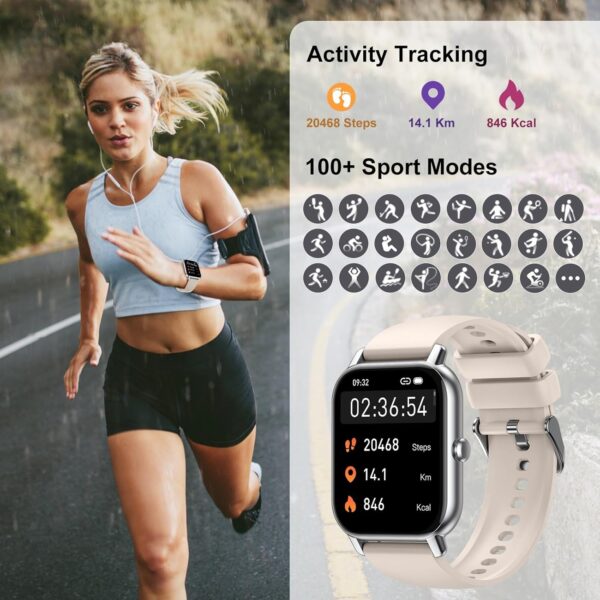 Reloj Inteligente Hombre Mujer, 1.85" Smartwatch con Llamadas Bluetooth, Smart Watch Pulsómetro/Monitor de Sueño/Podómetro, 110+ Modos Deportivos Impermeable IP68 Pulsera Actividad, Starlight Blanco - Image 5