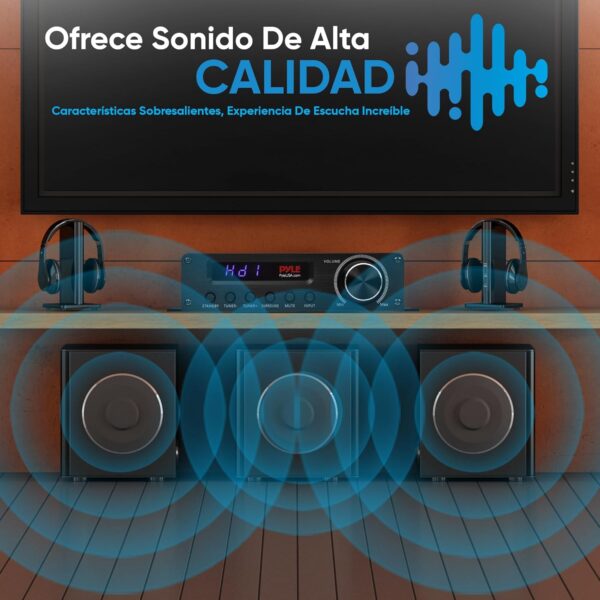 Pyle amplificador de sonido, Para el hogar, 100W, Bluetooth, Inalambrico, Receptor estereo de potencia de cine en casa de 5.1 canales, sonido envolvente con HDMI, AUX, FM, Entrada de altavoz subwoofer - Image 7
