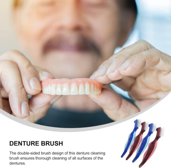 Beavorty 4 cepillos de dientes de doble cabeza para dentaduras postizas, cepillo de limpieza de dentaduras postizas, cepillos de dientes para limpieza de retenedores, soportes transparentes y - Image 8