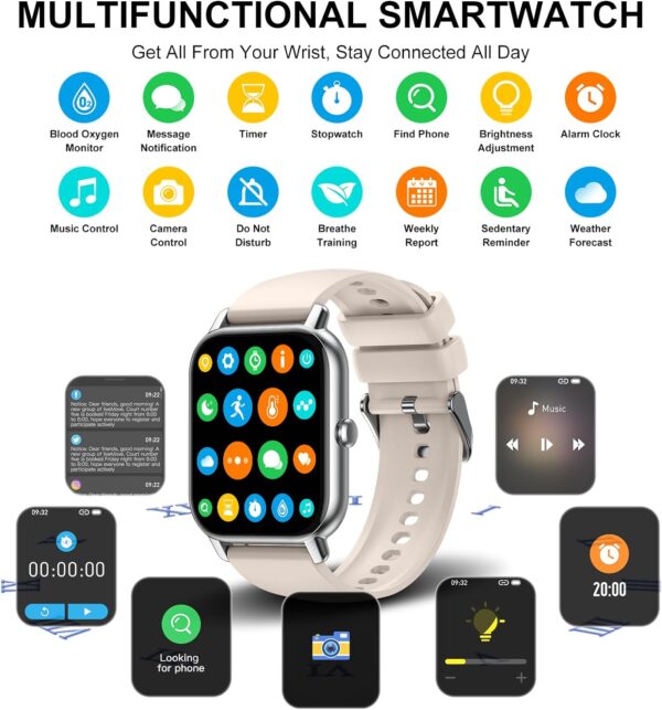 Reloj Inteligente Hombre Mujer, 1.85" Smartwatch con Llamadas Bluetooth, Smart Watch Pulsómetro/Monitor de Sueño/Podómetro, 110+ Modos Deportivos Impermeable IP68 Pulsera Actividad, Starlight Blanco - Image 3