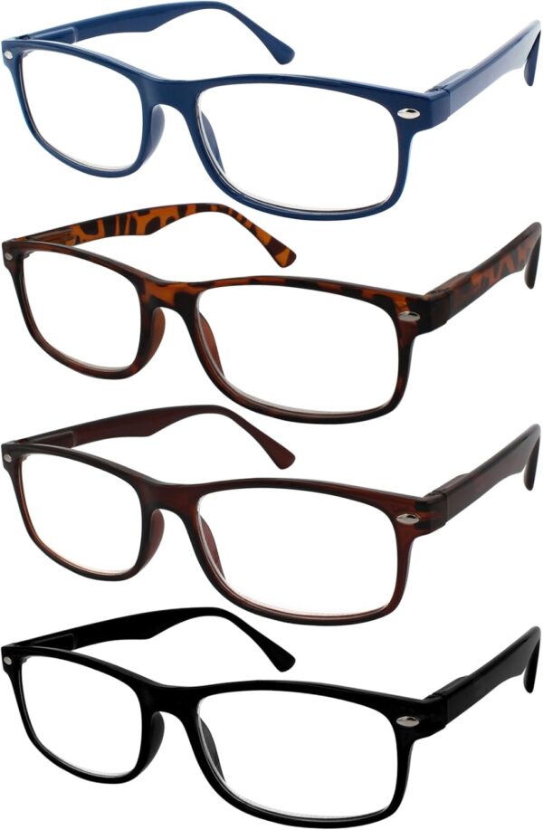 TBOC Gafas de Lectura Presbicia Vista Cansada - (Pack 4 Unidades) Graduadas +2.00 Dioptrías Montura de Pasta Azul Marrón Negra Carey Diseño Moda Hombre Mujer Unisex Lentes de Aumento Leer Ver Cerca