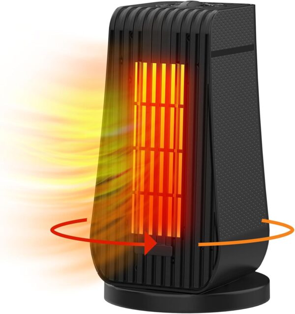 Qoosea Calefactor Eléctrico Calefactor Bajo Consumo 1200W Radiador Electrico Bajo Consumo Baño de Aire 3 Configuraciones Calor Modo Protección Contra Sobrecalentamiento para Oficina Hogar(Negro)