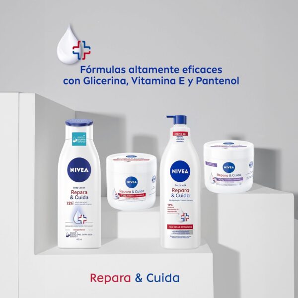 NIVEA Repara & Cuida Crema hidratante corporal, facial y para manos (1 x 400 ml), crema hidratante 72 h con glicerina y vitamina E pura, para piel seca y muy seca - Image 8