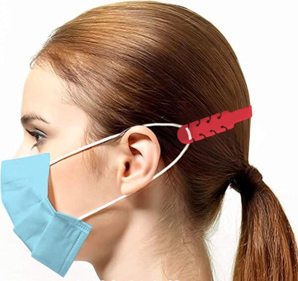 TBOC Salvaorejas Mascarillas Extensor Ajustable - [Pack 5 Piezas] Correa Antideslizante con Hebillas de Silicona [Roja] con Agarres para Sujetar Cuello Aliviar las Molestias Presión Cara Salva Orejas - Image 3