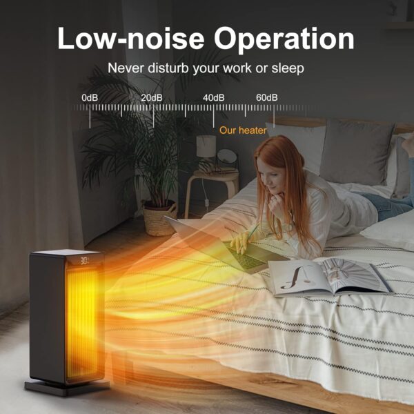 OMISOON Calefactor 2000W, ECO Calefactor bajo Consumo, PTC, 90°Oscilación, Temporizador 24h, Termostato, Rejilla ajustable, Protección contra Sobrecalentamiento y Vuelco, 4 Modo, Calentador, Negro - Image 8