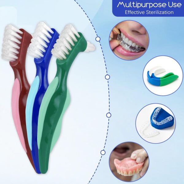 WLLHYF 3 cepillos de dentadura dura de, cepillo de limpieza de prótesis dental, cepillo portátil de doble cara, cerdas multicapa para el cuidado de la dentadura - Image 4