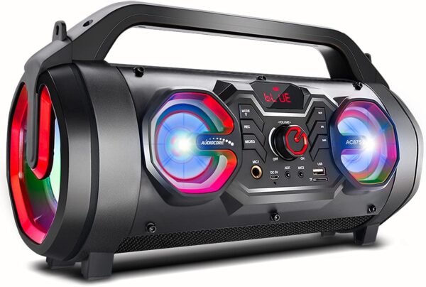 Audiocore AC875 Bazooka Altavoz Bluetooth Portátil Boombox 20W + 5Wx2 IPX4 / Radio/microSD/Aux-In/USB/Iluminación/Puerto de Micrófono